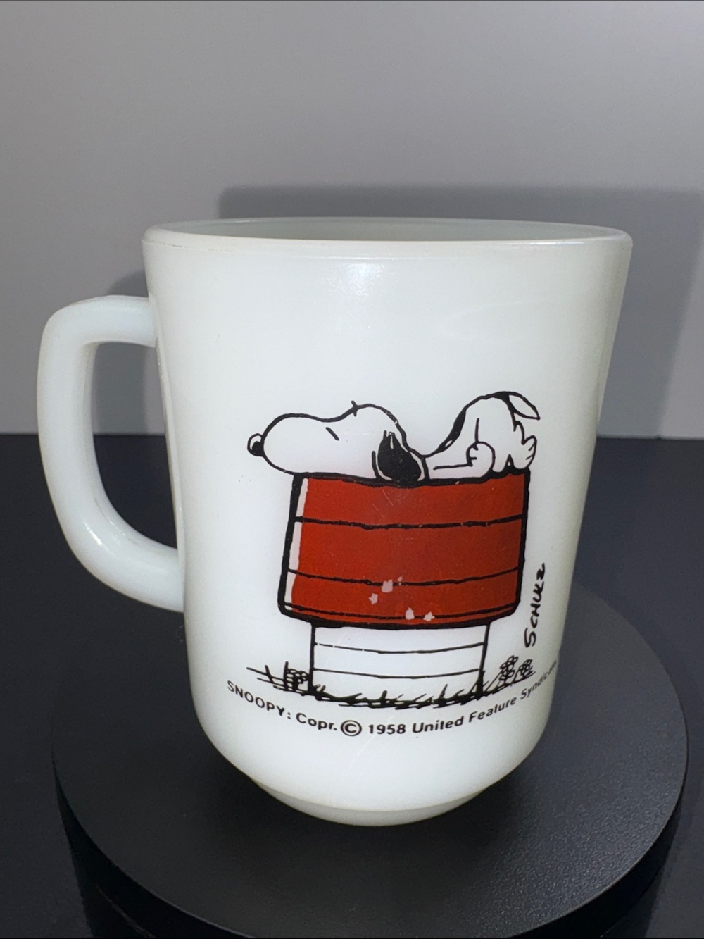 Fire King Snoopy ‘I Think I’m Allergic To Morning!’ Mug Anchor Hocking 1958